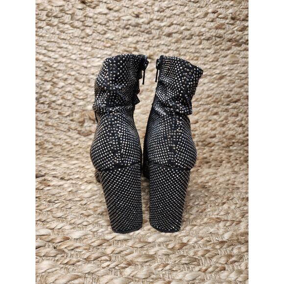 Gianni Bini Mareesha Black Silver Rhinestone Peep Toe Heeled Ankle Boots Sz. 7.5 - Picture 8 of 11